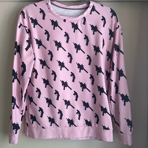 Pink Sweatshirt with Black Gun Pattern